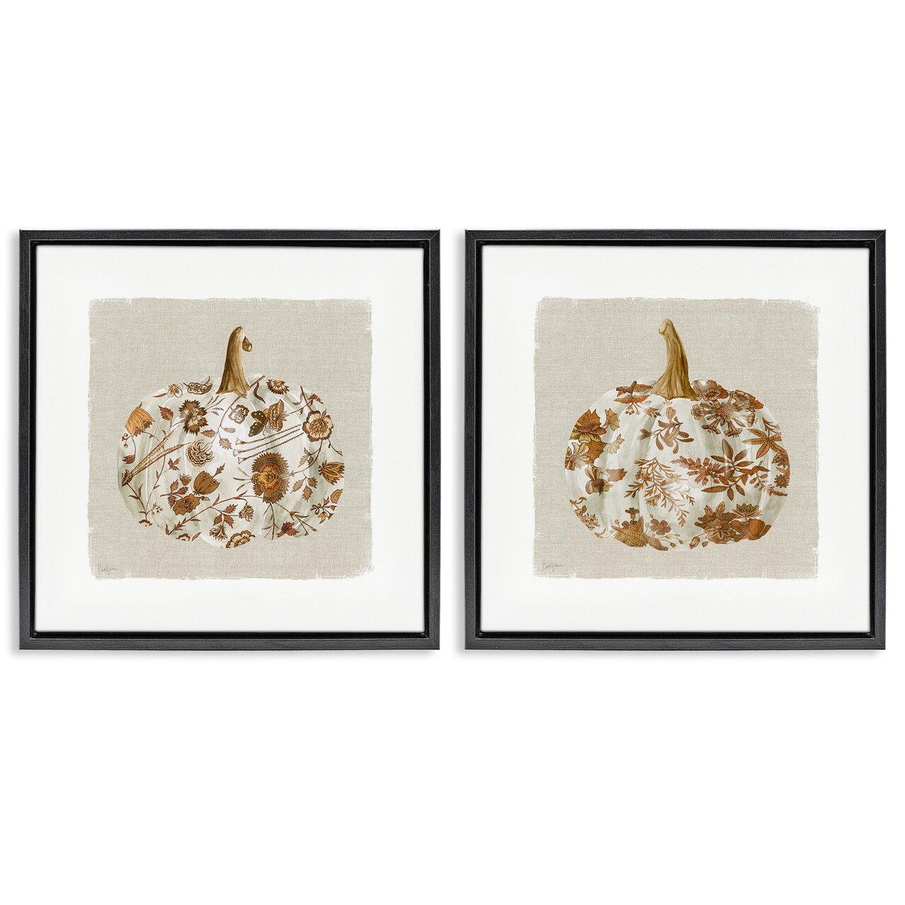 Stupell Industries Vintage Patterned Pumpkins 2pc Floating Frame Set, design by Livi Finn